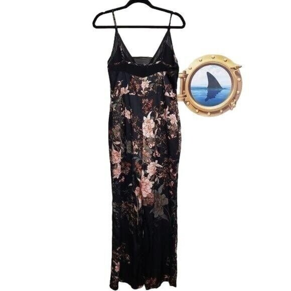 Anthropologie Adelyn Rae Rosanna Pink on Black Floral‎ print jumpsuit size L NEW - Picture 4 of 16